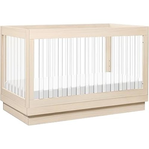 babyletto Harlow 3-in-1 Convertible Crib, Washed Natural with Acrylic Slats