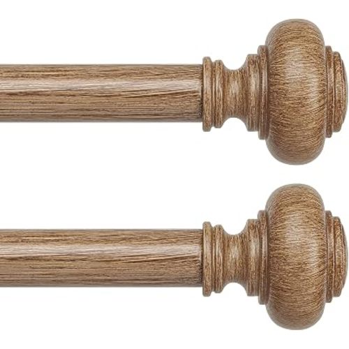 2 Pack 1 Inch Wood Curtain Rod 36-60 Inch, Decorative Finials
