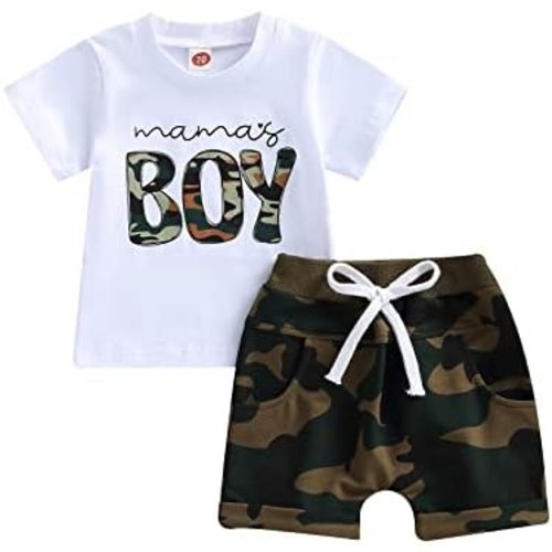 Toddler Baby Boy Summer Clothes Mamas Little Boy Short Sleeve T Shirt Tops Infant Rolled Stretch Shorts Set