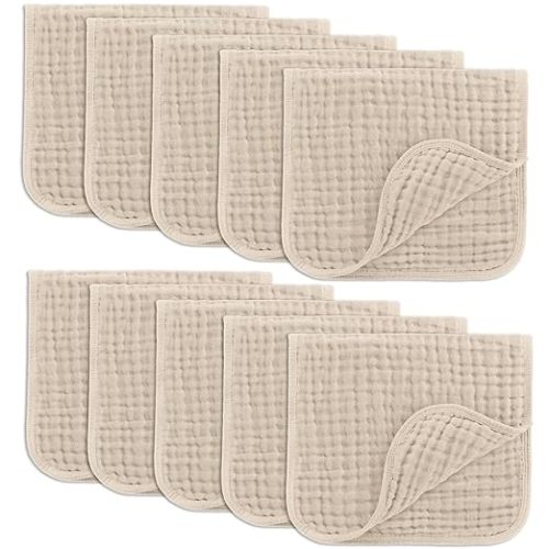 6-Layer Muslin Burp Cloths Set (10 Pack) - Sand