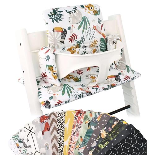 UKJE Cushion Compatible with Stokke Tripp Trapp - Soft Seat Cushion for Infants, Babies & Toddlers, High Chair Accessories, Cotton Fabric Insert, Easy to Install, Handmade in Europe (White Monkey)