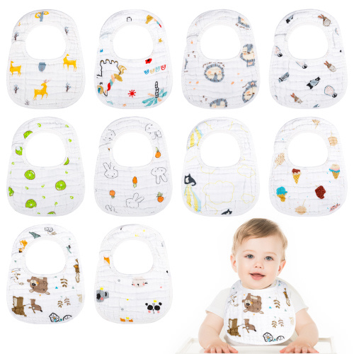 Qweryboo 10 Packs Baby Bibs for Boys, Muslin Drool Bibs, Teething Bibs for Toddlers, Cotton Cloth Infant Bibs, Soft and Absorbent, Cotton Adjustable Snap Bibs