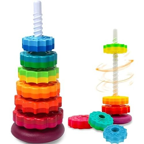 Baby Spinning Toy, Stacking Toy for Babies and Toddlers, Educational Toddler Learning Toys, Rainbow Spinning Wheel Toy for Focus, Dexterity, Brain Development, Interactive Learning stacking toys
