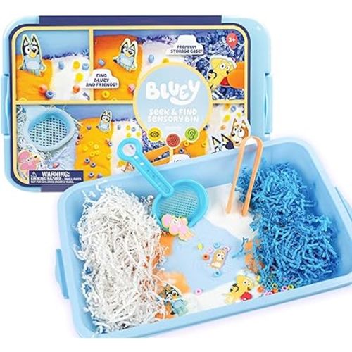 Horizon Group USA Official Bluey Seek & Find Sensory Bin, Ready-to-Use Sensory Toys, Sensory Bin for Kids with Lid, Play Sand, Scoops & Tongs, Exclusive Bluey Toys, Sensory Toys for Toddlers 3-4