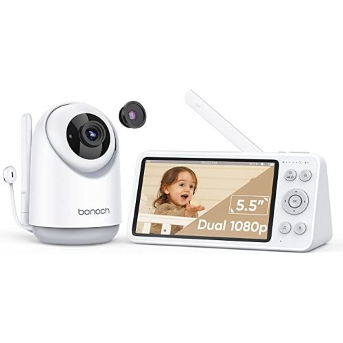 bonoch Video Baby Monitor, Dual 1080p 5.5" No WiFi, Upgraded Local Storage+Playback, Baby Monitor with Camera and Audio, 7800mAh, 1800ft Range, Smart Detection, Hack-Proof, Additional 110° Lens - Baby Monitor-1