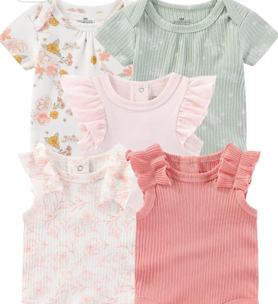 Baby Bodysuits Ribbed Mix Summer Newborn Boy Girl Clothes 5-pack