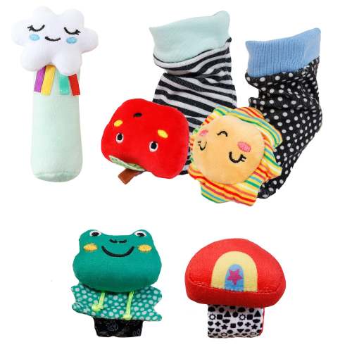 Montessori Baby Sock and Wrist Rattles Set of 5