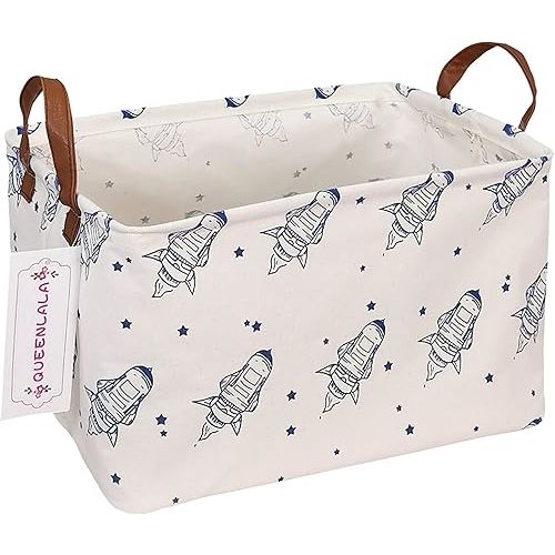 QUEENLALA Rectangular Laundry Hamper/Foldable Nursery Laundry Basket for Organizing/Storage Bin Baskets/Children Toy Office Bedroom/Toy Bin Closet Shelf Baskets(Rec Spaceship)