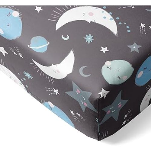 Little Sleepies Baby Crib Sheets, Buttery Soft Viscose From Bamboo Crib Sheets for Boys & Girls, Toddler Bed Sheet, Standard Crib Mattress Sheet, Super Stretchy & Elasticized (Blue To the Moon & Back)