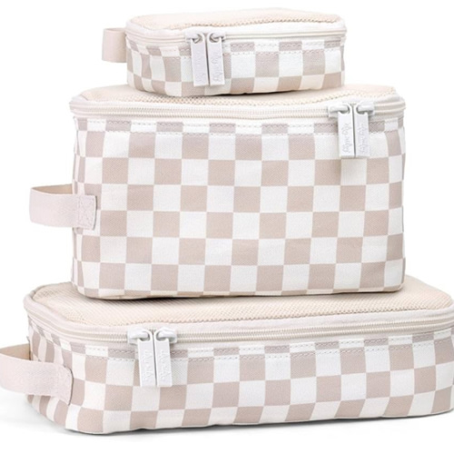 Itzy Ritzy Packing Cubes for Travel – Set of 3 Packing Cubes or Travel Organizers; Each Cube Features a Mesh Top, Double Zippers and a Fabric Handle (Checkerboard)