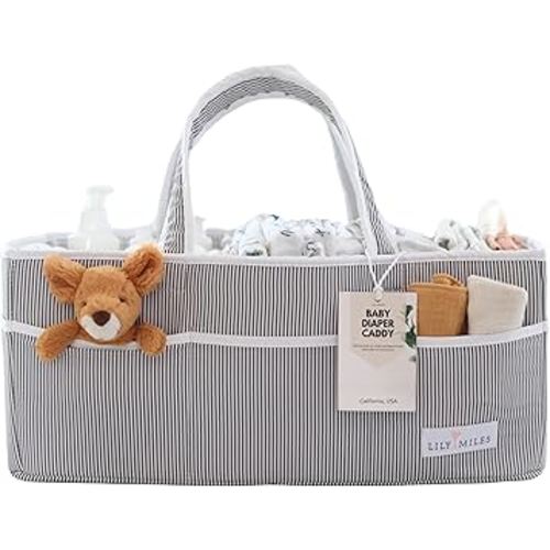 Lily Miles Baby Diaper Caddy - Organizer Tote Bag for Infant Boy or Girl - Baby Shower Basket - Nursery Must Haves - Registry Favorites - Newborn Caddie Car - Gray/Gray, Extra Large