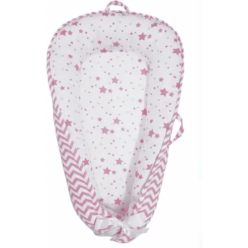 Aila+Aiden Baby Nest, Baby Lounger, Organic Cotton Lounger for Baby, Reversible Breathable Adjustable Portable - Star Collection (Pink)