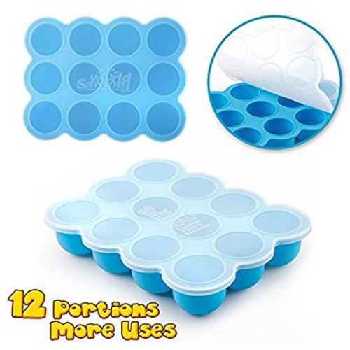 Samuelworld Baby Food Storage Container, 12 Portions Freezer Tray with Lid, 12x2.5oz BPA Free, FDA Approved, Silicone, Perfect For Homemade Baby Food, Vegetable & Fruit Purees and Breast Milk