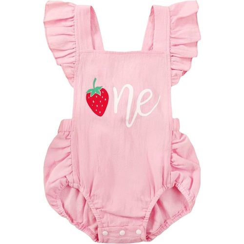 GRNSHTS Baby Girls First Birthday Outfits Ruffle 1st Birthday Romper Backless Bodysuit Cake Smash Outfits
