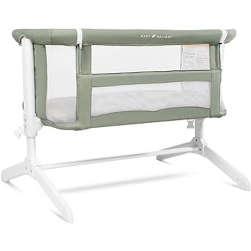 Baby Delight Beside Me Serenity Bassinet | Lightweight Bedside Sleeper & Baby Bassinet | 7-Position Height Adjustment | 100% GOTS Certified Organic Cotton Fabric | Organic Sage