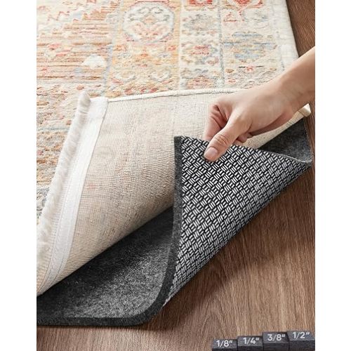 Veken Non Slip Cushioned Rug Pad Gripper, Felt and Silicone Backing, 8 x 10 Ft, 1/4 inch Thick Carpet Liner Protector Mat for Area Rugs and Hardwood Floors, with Over 99 Pcs Anti-Slip Strips Pattern