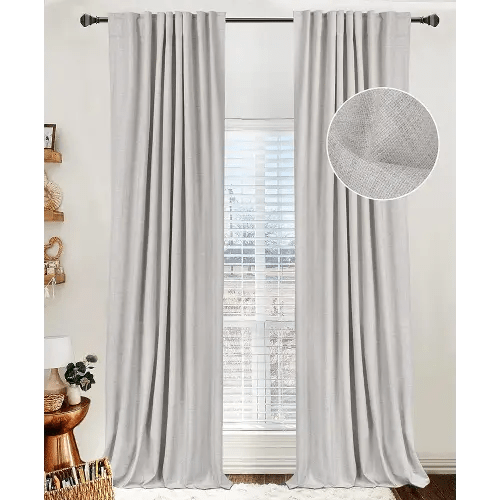 100% Blackout Shield Linen Blackout Curtains for Bedroom 96 Inches Long,Back Tab/Rod Pocket Living Room Drapes,Thermal Insulated Textured Blackout Curtains 2 Panels Set,50" W x 96" L,Beige