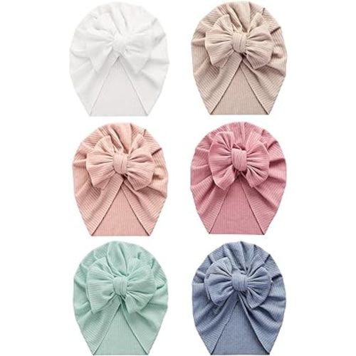 6 PCS Stretchy Baby Turban Hats, Baby Hat with Bows for Girls, Baby Boys Caps, Toddler, Newborn, Infant Hat Unisex