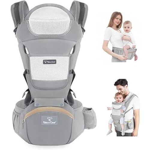 Baby Carrier Newborn to Toddler, Ergonomic M Position 6 in1 Baby Carrier with Hip Seat, Adjustable Detachable Baby Hip Carrier, All Seasons, for Babies 7–45 lbs