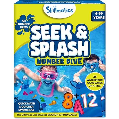 Skillmatics Pool Toys - Seek & Splash, Search & Find Water Game, Swimming Pool Number Dive Toy for Kids, Summer Fun & Gifts for Boys & Girls Ages 6, 7, 8, 9, 10, 11 & Up, Includes 50 Colorful Gems