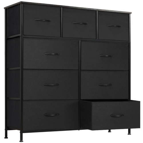 Dresser for Bedroom Tall Fabric Dresser with Wooden Top - 6 Large & 3 Medium Drawers, Sturdy Storage Tower for Bedroom, Closet, Nursery, Entryway, Kids Room - Black/Gray/White/Brown
