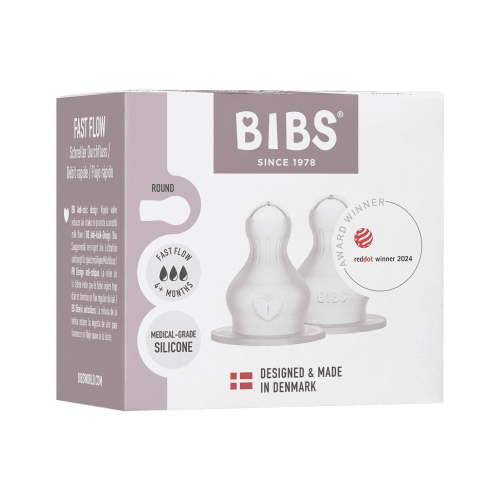 BIBS Baby Bottle Nipple Round Silicone 2 Pack Fast Flow