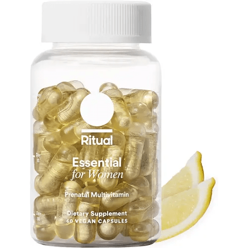 Ritual Essential for Women Prenatal Multivitamin: Folate & Choline for Neural Tube Support, Omega-3 DHA for Fetal Brain Development, Iron, Calcium-Helper D3 & K2, Non-GMO, Vegan, Citrus, 30 Days