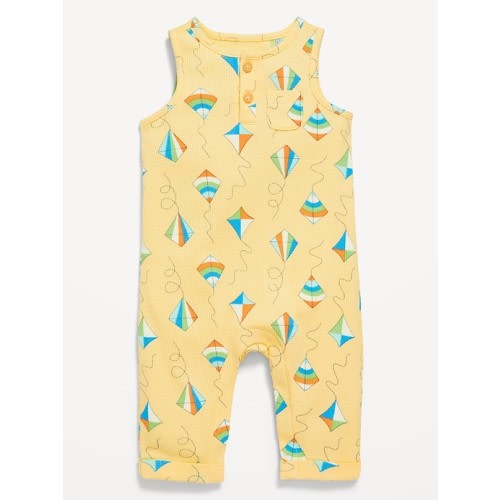 Sleeveless Waffle-Knit Henley One-Piece for Baby