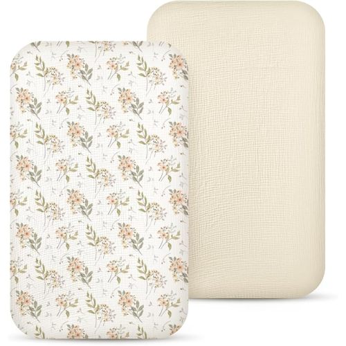lulumoon Baby Bassinet Sheets Muslin: Cotton Bedside Bassinet Sheets Floral for Girls - Fitted for Bedside Sleeper Mattress