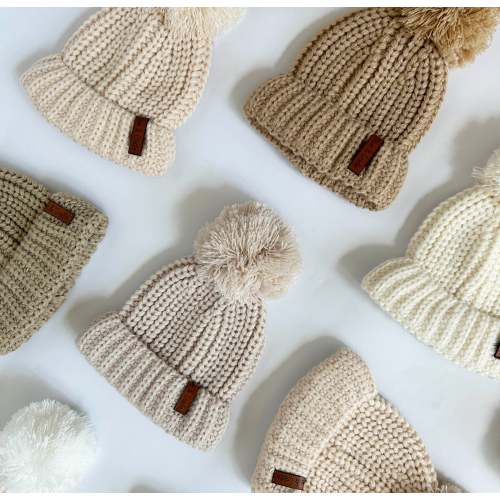 Acrylic Pom Beanie – Olive and Cradle