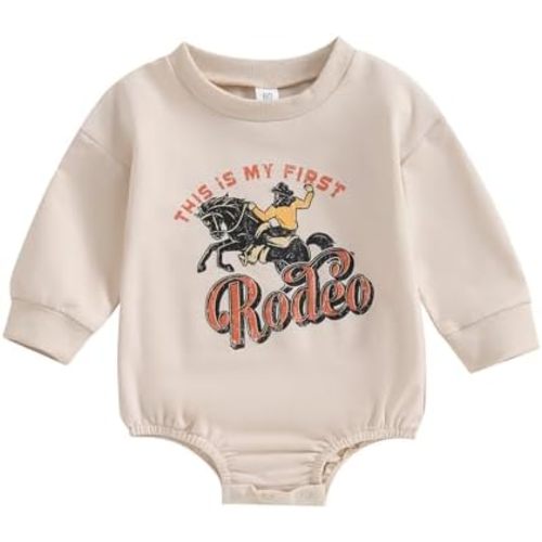 SAYOO Western Baby Boy Girl Clothes My First Rodeo Bubble Romper Sweatshirt Bodysuit Newborn Funny Cowboy Cowgirl Clothes