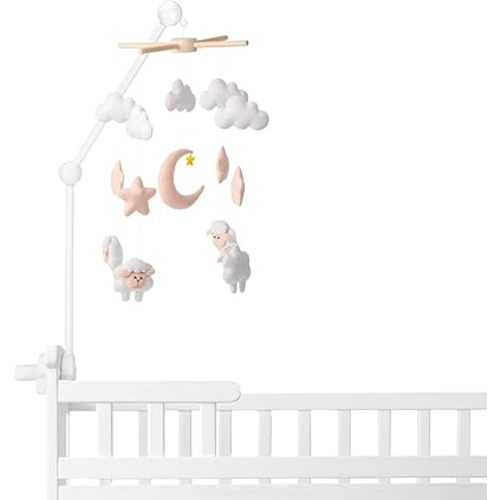 Wooden Baby Crib Mobile Arm 27.17 Inches Cloud Design Adjustable Baby Mobile Hanger for Crib Cot Bed Bassinet Wind Chimes Bed Bell Nursery(White)