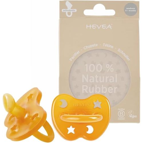 HEVEA Natural Rubber Pacifier Orthodontic Newborn 0+ Months Two-Pack - Natural