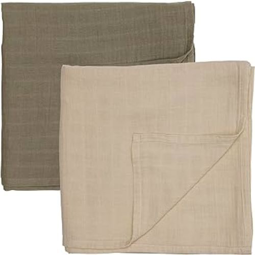 Huxie Denmark - Muslin Swaddle Blankets – 100% Organic Cotton Super Soft Baby Swaddle – Ideal Receiving Blanket for Baby Boy and Girl – 47’’ x 47’’ (Fog/Sage Green)
