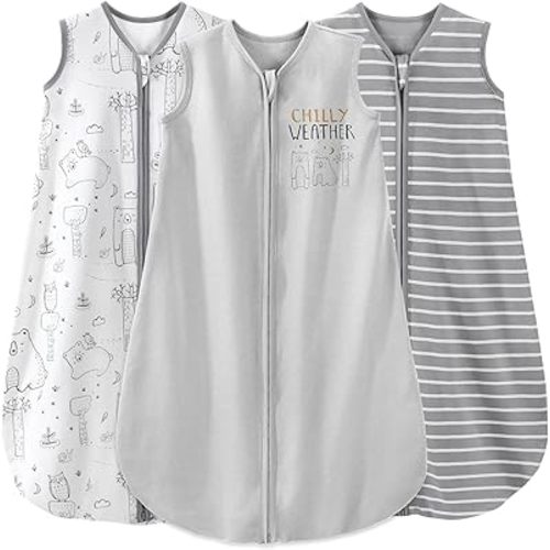 Yoofoss Baby Sleep Sack 0-6 Months Baby Wearable Blanket 100% Cotton 2-Way Zipper TOG 0.5 Toddler Sleeping Sack 3 Pack, Lightweight Sleep Sacks for Babies
