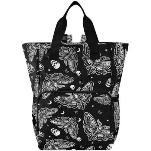 MNSRUU Diaper Bag Moth Skull Moon Esoteric Diaper Bag Backpack Multifunction Travel Diaper Bag Tote Large Capacity Diaper Changing Backpacks for Moms Dads