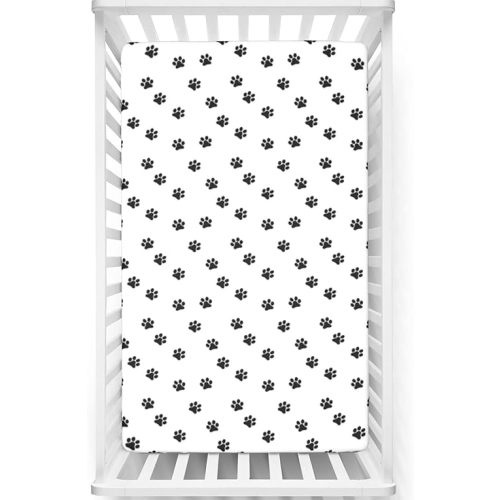 Dog Paws Themed Fitted Crib Sheet,Standard Crib Mattress Fitted Sheet Ultra Soft Material-Great for Boy or Girl Room or Nursery, 28“ x52“,Charcoal Grey and White
