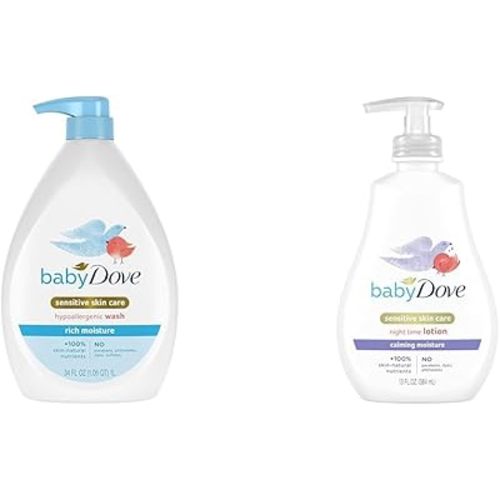 Baby Dove Sensitive Skin Care Baby Wash Rich Moisture For Baby Bath Time Tear-Free & Sensitive Skin Care Baby Lotion For a Soothing Scented Lotion Calming Moisture