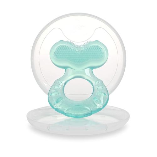 Nuby Silicone Teethe-EEZ Teether with Bristles, Includes Hygienic Case, Aqua