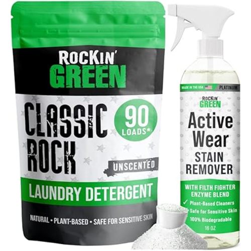Rockin' Green Classic Rock Laundry Detergent Powder 90 Loads Unscented + Stain Remover 16oz