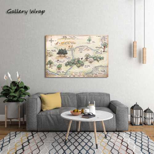 Winnie the Pooh Map Canvas – Vintage Hundred Acre Wood Print – Classic Storybook Wall Art for Nursery or Kids Room
