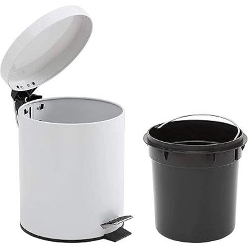 1.3 Gallon / 5 Liter, Steel Step Trash Can with Removable Inner Bucket, Shiny White