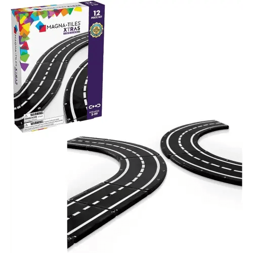 MAGNA-TILES XTRAS: Roads 12 Piece Magnetic Construction Set, The ORIGINAL Magnetic Building Brand