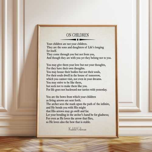 On Children Poem by Kahlil Gibran Quote The Prophet - Poster, Framed, and Canvas Print