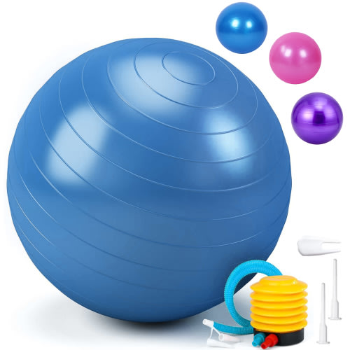 Exercise Ball with Pump, Pregnancy Thick Ball, Fitness Ball Chair for Balance Pilates Yoga Stability, Anti-Burst Workout Gym Equipment for Home, Office (Blue 65cm)