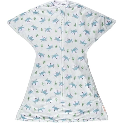 SleepingBaby Zipadee-Zip Transition Swaddle - Cozy Baby Swaddle Blanket with Zipper Convenience - Roomy Wearable Blanket for Easy Diaper Changes - Happy Wolf, Small (4-8 Month)
