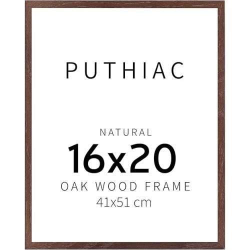 puthiac 16x20 Walnut Picture Frames for Wall - Minimalist 16x20 Oak Wood Frames, 16"x20" Picture Frame Wood, Natural Solid Wooden Picture Frames for Wall Art Photo and Prints (1 Pack, Walnut)