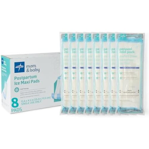 Medline 2-in-1 Absorbent Perineal Pad and Instant Cold Ice Packs for Postpartum Care (8 Count). Ready-to-use Essential for After Delivery, Maternity, Postpartum Care