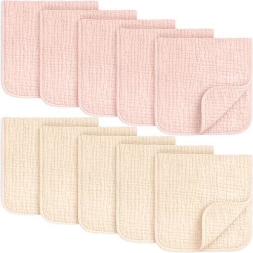 KeaBabies Organic Muslin Burp Cloths Baby Boy, Girl – 10-Pack 100% Cotton Muslin Burping Cloths for Babies, Newborn, 21x10 Large & Absorbent Spit Up Rags, Baby Washcloth, Infant Towels (Cameo)