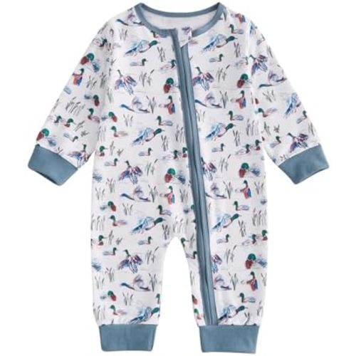 Infant Baby Boy Girl Mallard Duck Romper Jumpsuit Long Sleeve Zip Up Duck One Piece Overalls Hunting Baby Clothes